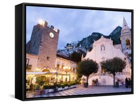 Evening, Piazza Ix Aprile, Torre Dell Orologio, Church of San Giuseppe, Taormina, Sicily, Italy-Martin Child-Framed Stretched Canvas