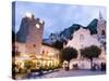 Evening, Piazza Ix Aprile, Torre Dell Orologio, Church of San Giuseppe, Taormina, Sicily, Italy-Martin Child-Stretched Canvas