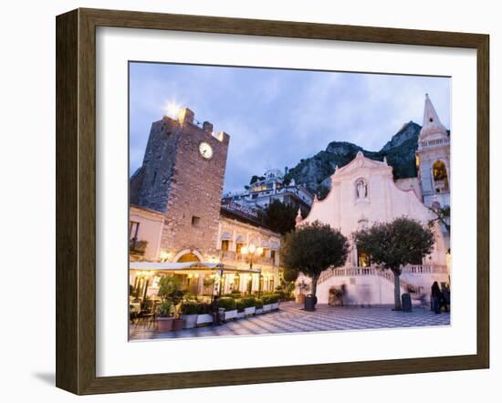 Evening, Piazza Ix Aprile, Torre Dell Orologio, Church of San Giuseppe, Taormina, Sicily, Italy-Martin Child-Framed Photographic Print