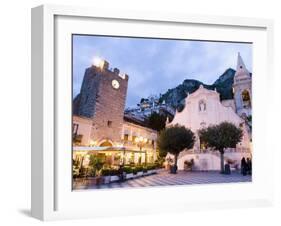 Evening, Piazza Ix Aprile, Torre Dell Orologio, Church of San Giuseppe, Taormina, Sicily, Italy-Martin Child-Framed Photographic Print