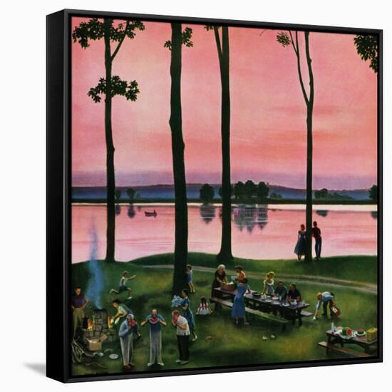 "Evening Picnic", August 18, 1951-John Falter-Framed Stretched Canvas