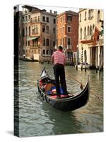 Evening Picture of a Gondolier on the Grand Canal, Venice, Veneto, Italy, Europe-Peter Richardson-Stretched Canvas