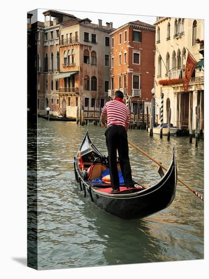 Evening Picture of a Gondolier on the Grand Canal, Venice, Veneto, Italy, Europe-Peter Richardson-Stretched Canvas