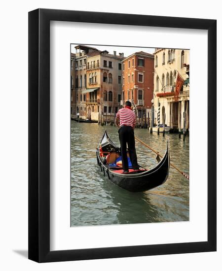 Evening Picture of a Gondolier on the Grand Canal, Venice, Veneto, Italy, Europe-Peter Richardson-Framed Photographic Print