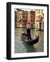 Evening Picture of a Gondolier on the Grand Canal, Venice, Veneto, Italy, Europe-Peter Richardson-Framed Photographic Print