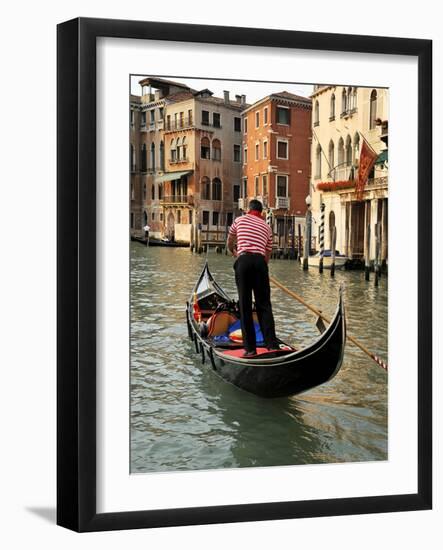 Evening Picture of a Gondolier on the Grand Canal, Venice, Veneto, Italy, Europe-Peter Richardson-Framed Photographic Print