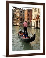 Evening Picture of a Gondolier on the Grand Canal, Venice, Veneto, Italy, Europe-Peter Richardson-Framed Photographic Print