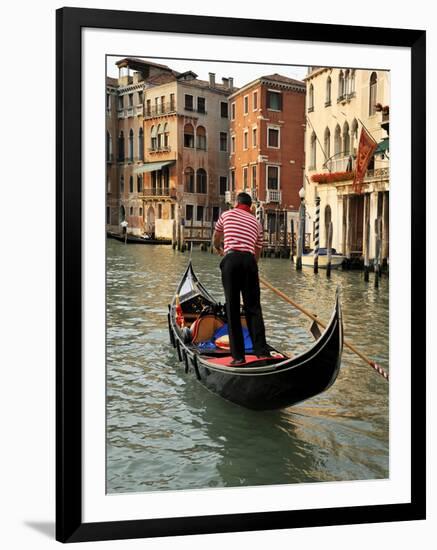 Evening Picture of a Gondolier on the Grand Canal, Venice, Veneto, Italy, Europe-Peter Richardson-Framed Photographic Print