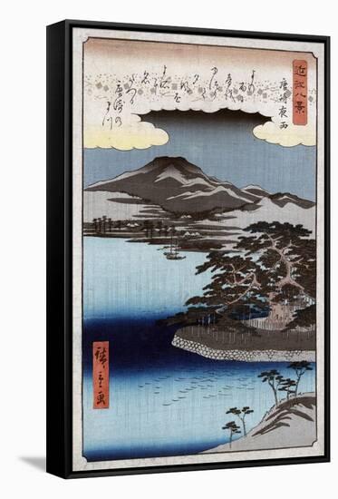Evening Rain at Karasaki, no.1, Japanese Wood-Cut Print-Lantern Press-Framed Stretched Canvas