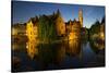 Evening reflections on Rozenhoedkaai, with Belfry (Belfort) Tower, UNESCO World Heritage Site, Brug-Peter Barritt-Stretched Canvas