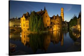 Evening reflections on Rozenhoedkaai, with Belfry (Belfort) Tower, UNESCO World Heritage Site, Brug-Peter Barritt-Stretched Canvas