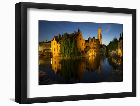 Evening reflections on Rozenhoedkaai, with Belfry (Belfort) Tower, UNESCO World Heritage Site, Brug-Peter Barritt-Framed Photographic Print