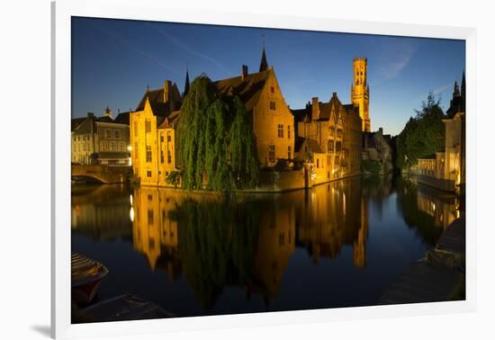 Evening reflections on Rozenhoedkaai, with Belfry (Belfort) Tower, UNESCO World Heritage Site, Brug-Peter Barritt-Framed Photographic Print