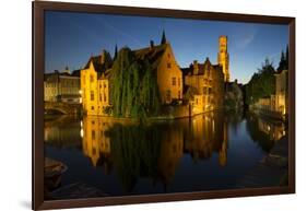 Evening reflections on Rozenhoedkaai, with Belfry (Belfort) Tower, UNESCO World Heritage Site, Brug-Peter Barritt-Framed Photographic Print