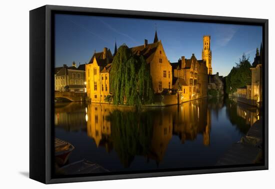 Evening reflections on Rozenhoedkaai, with Belfry (Belfort) Tower, UNESCO World Heritage Site, Brug-Peter Barritt-Framed Stretched Canvas