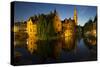 Evening reflections on Rozenhoedkaai, with Belfry (Belfort) Tower, UNESCO World Heritage Site, Brug-Peter Barritt-Stretched Canvas