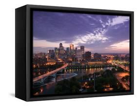 Evening Skyline Scene from St. Anthony Main, Minneapolis, Minnesota-Walter Bibikow-Framed Stretched Canvas