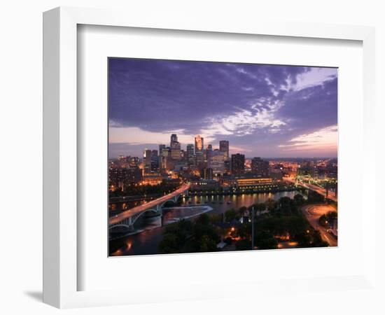 Evening Skyline Scene from St. Anthony Main, Minneapolis, Minnesota-Walter Bibikow-Framed Photographic Print