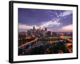 Evening Skyline Scene from St. Anthony Main, Minneapolis, Minnesota-Walter Bibikow-Framed Photographic Print