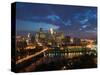 Evening Skyline Scene from St. Anthony Main, Minneapolis, Minnesota-Walter Bibikow-Stretched Canvas