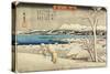 Evening Snow at Uchikawa, C. 1835-1836-Utagawa Hiroshige-Stretched Canvas