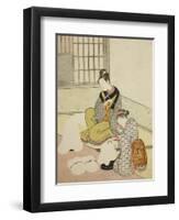 Evening Snow on a Floss Shaper , from the series Eight Views of the Parlor , c.1766-Suzuki Harunobu-Framed Premium Giclee Print