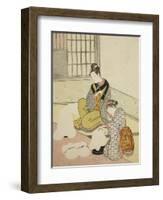 Evening Snow on a Floss Shaper , from the series Eight Views of the Parlor , c.1766-Suzuki Harunobu-Framed Giclee Print