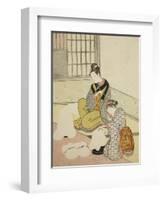 Evening Snow on a Floss Shaper , from the series Eight Views of the Parlor , c.1766-Suzuki Harunobu-Framed Giclee Print