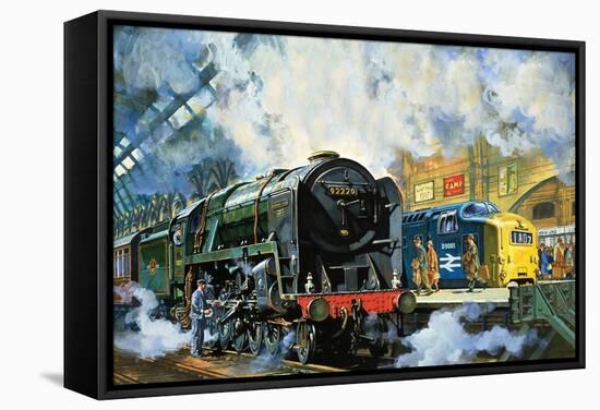 Evening Star, the Last Steam Locomotive and the New Diesel-Electric Deltic-Harry Green-Framed Stretched Canvas