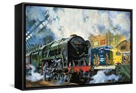 Evening Star, the Last Steam Locomotive and the New Diesel-Electric Deltic-Harry Green-Framed Stretched Canvas