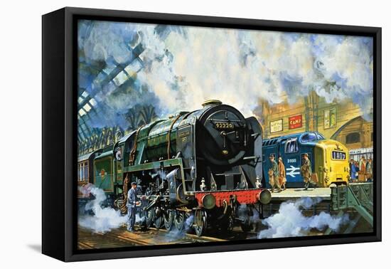 Evening Star, the Last Steam Locomotive and the New Diesel-Electric Deltic-Harry Green-Framed Stretched Canvas