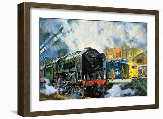 Evening Star, the Last Steam Locomotive and the New Diesel-Electric Deltic-Harry Green-Framed Giclee Print