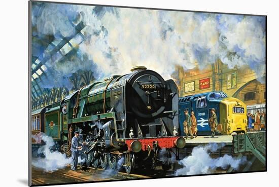 Evening Star, the Last Steam Locomotive and the New Diesel-Electric Deltic-Harry Green-Mounted Giclee Print
