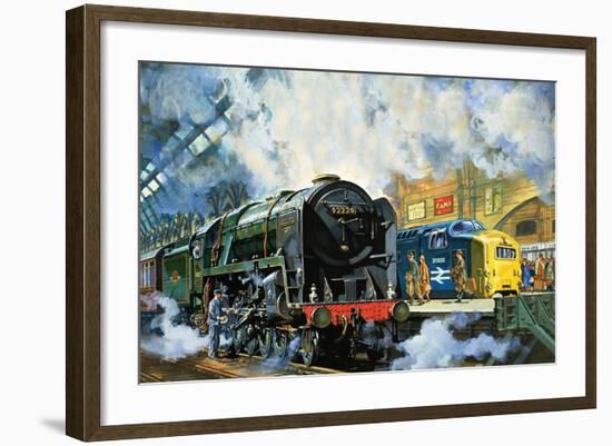 Evening Star, the Last Steam Locomotive and the New Diesel-Electric Deltic-Harry Green-Framed Giclee Print