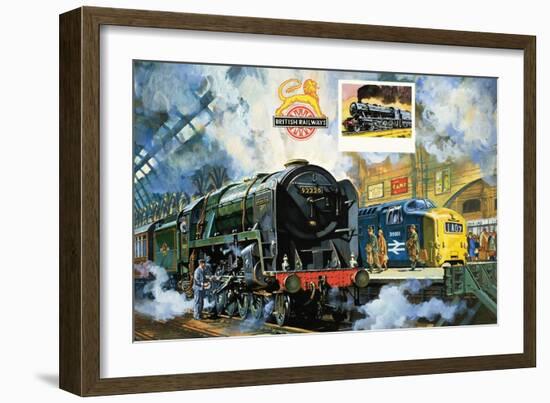 Evening Star, the Last Steam Locomotive and the New Diesel-Electric Deltic-Harry Green-Framed Giclee Print