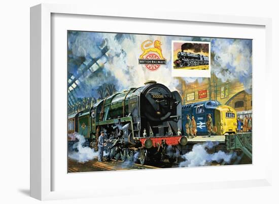 Evening Star, the Last Steam Locomotive and the New Diesel-Electric Deltic-Harry Green-Framed Giclee Print