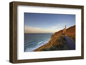 Evening sunlight on the ruins of a tin mine, on the Atlantic coast of Cornwall-Nigel Hicks-Framed Photographic Print