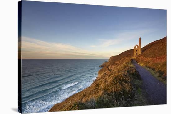 Evening sunlight on the ruins of a tin mine, on the Atlantic coast of Cornwall-Nigel Hicks-Stretched Canvas