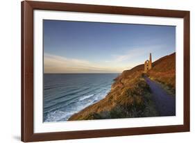 Evening sunlight on the ruins of a tin mine, on the Atlantic coast of Cornwall-Nigel Hicks-Framed Photographic Print