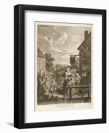 Evening the Original Sadlers Wells Building-William Hogarth-Framed Art Print