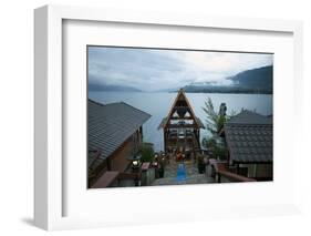 Evening View across Lake Toba from Batak Toba Style Hotel on Samosir Island-Annie Owen-Framed Photographic Print