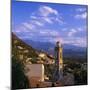 Evening View Across Rooftops and Church Tower to Mountains, Lumio, Near Calvi, Corsica, France-Ruth Tomlinson-Mounted Photographic Print