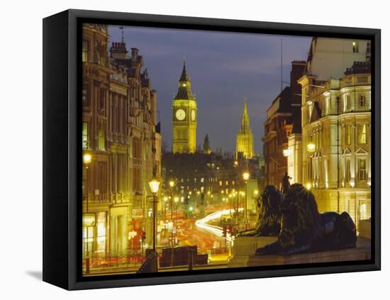 Evening View from Trafalgar Square Down Whitehall with Big Ben in the Background, London, England-Roy Rainford-Framed Stretched Canvas