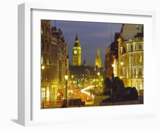 Evening View from Trafalgar Square Down Whitehall with Big Ben in the Background, London, England-Roy Rainford-Framed Photographic Print