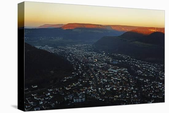 Evening View of Lichtenstein Village, Swabian Alb, Baden-Wurttemberg, Germany, Europe-Jochen Schlenker-Stretched Canvas