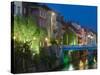 Evening View of Ljubljanica Riverfront Buildings, Slovenia-Walter Bibikow-Stretched Canvas