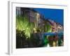 Evening View of Ljubljanica Riverfront Buildings, Slovenia-Walter Bibikow-Framed Photographic Print