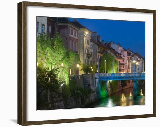 Evening View of Ljubljanica Riverfront Buildings, Slovenia-Walter Bibikow-Framed Photographic Print