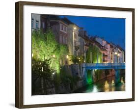 Evening View of Ljubljanica Riverfront Buildings, Slovenia-Walter Bibikow-Framed Photographic Print