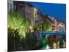 Evening View of Ljubljanica Riverfront Buildings, Slovenia-Walter Bibikow-Mounted Photographic Print